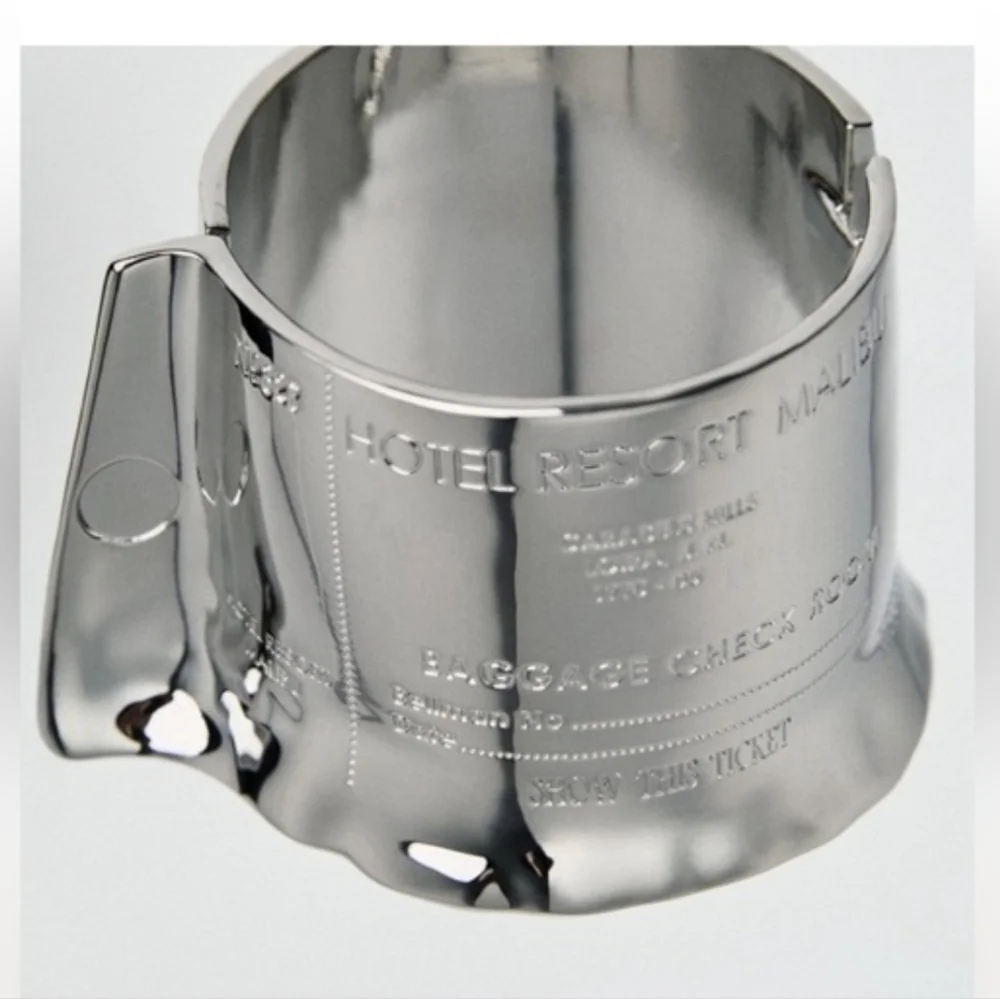 Zara silver tone plaque cuff bracelet with text